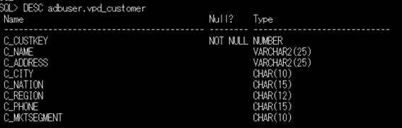 VPD_CUSTOMER表の構成