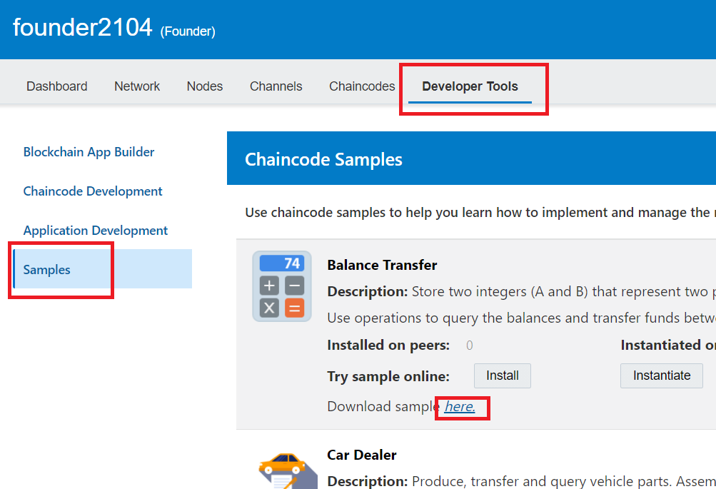 サンプルChaincodeのダウンロード