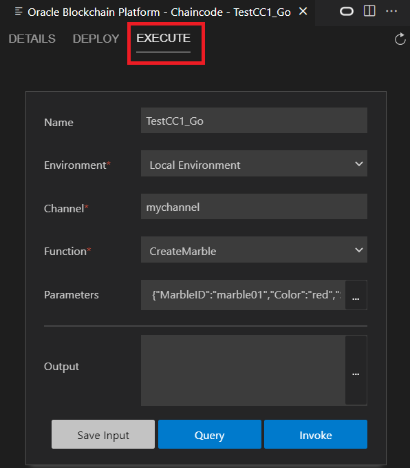 Chaincodeコードの実行フォーム