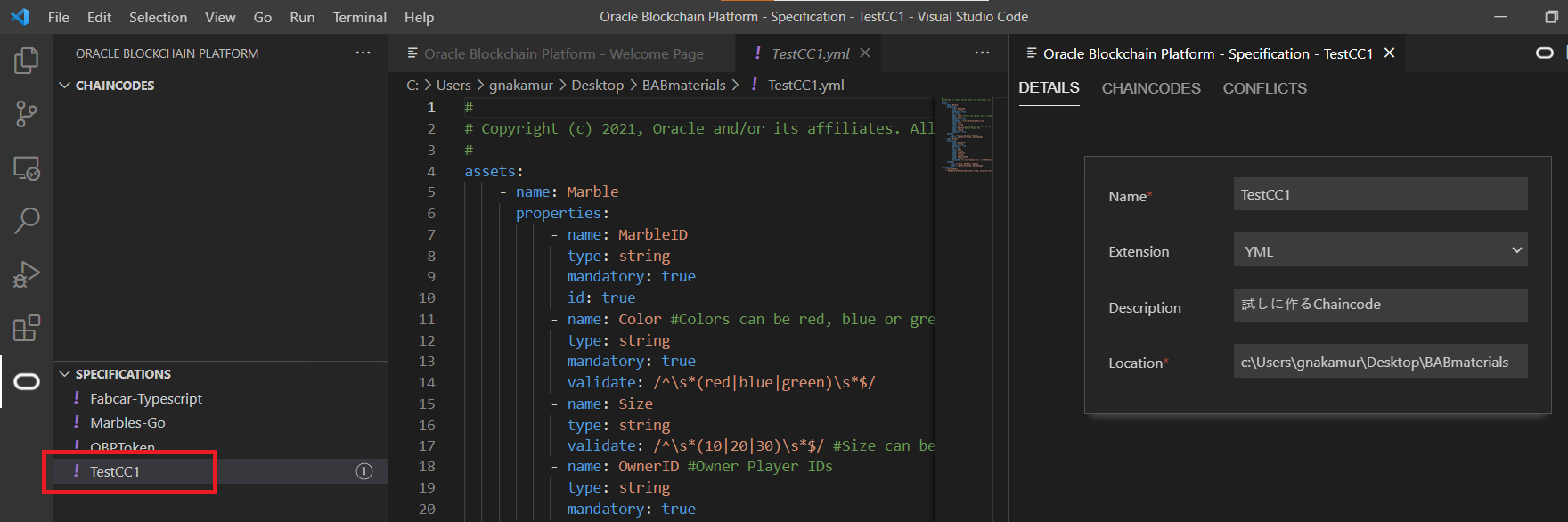 Chaincode仕様作成済